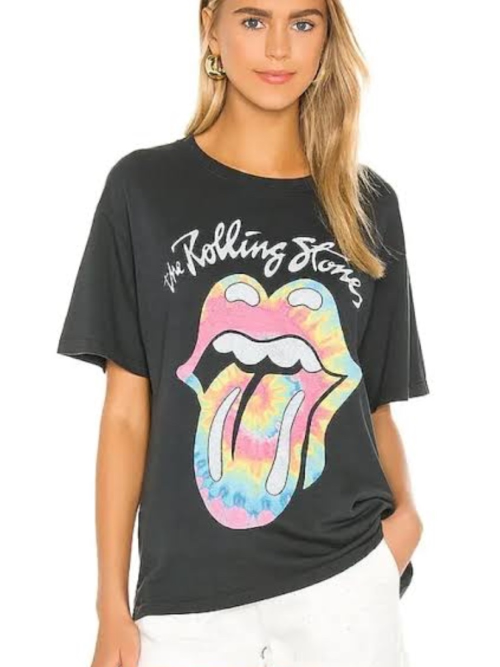 Daydreamer Free People Rolling Stones Tie Dye Tongue Boyfriend Tee